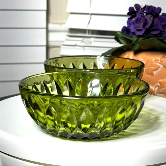 Vintage Indiana Glass Mt. Vernon Green Salad Bowls x 2 - Picture 6 of 12